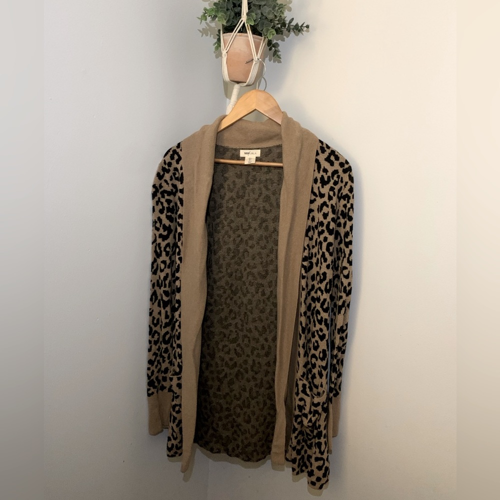 Leopard Pattern Open Front Knit Cardigan Size L
